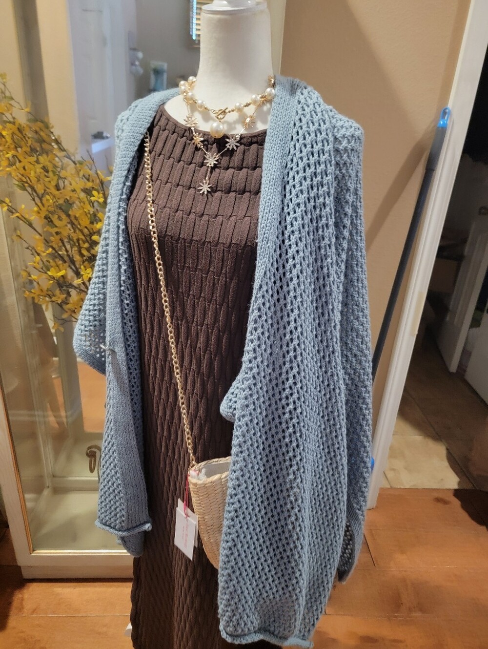Vince CAMUTO Light Blue Open Knit Women's Cardigan Sweater